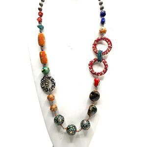 Vintage Treska Long Colorful Bead Necklace Bohemian Artsy